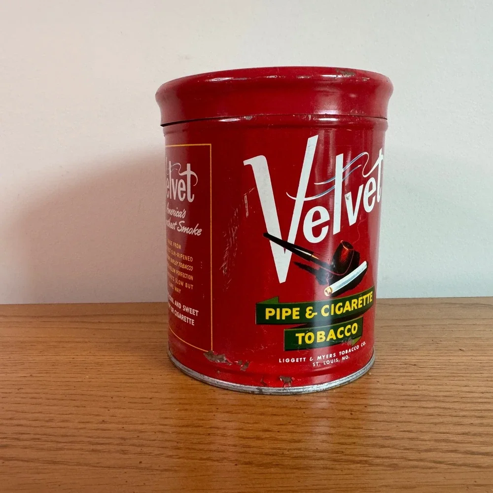 Vintage Velvet Tobacco Tin Can Advertising Pipe &‎ Cigarette Liggett Myers